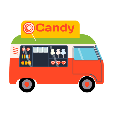 Street food festival candy trailer vector restaurant car.のイラスト素材