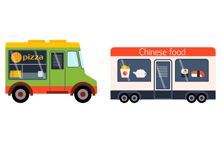 Street food festival color trailer vector restaurant car.のイラスト素材