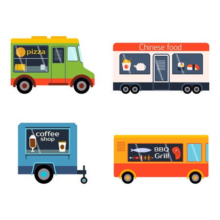 Street food festival color trailer vector restaurant car.のイラスト素材