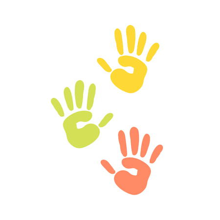 Abstract background prints of hands of the child vector illustration pattern art finger ink color palm trace colorful design thumb symbol.のイラスト素材