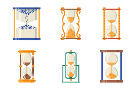 Sandglass icon time flat design history second old object and sand clock hourglass timer hour minute watch countdown flow measure vector illustration.のイラスト素材