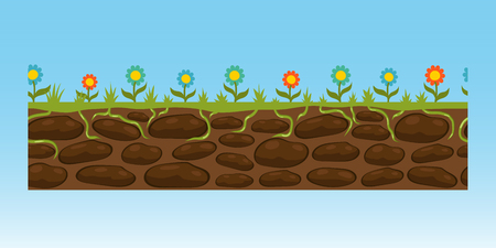 Cross section ground slice isolated some piece nature outdoor ecology underground and freestanding render garden natural geologist earth vector illustration.のイラスト素材