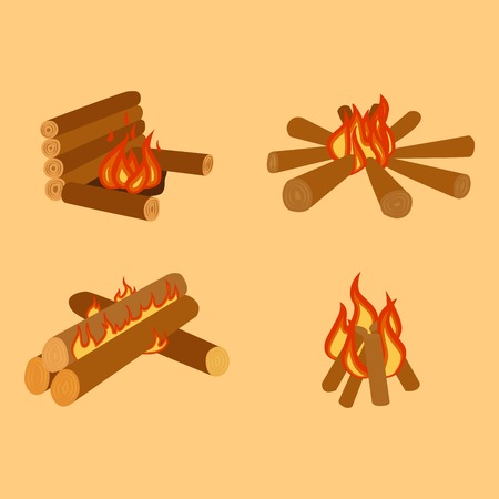 Isolated illustration of campfire logs burning bonfire and firewood stack vectorのイラスト素材