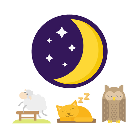 Sleep animals icon vector illustration gift toy sleeping owl cat setのイラスト素材