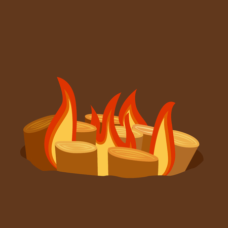 Isolated illustration of campfire logs burning bonfire and firewood stack vectorのイラスト素材