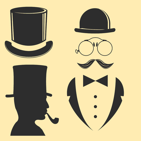Vintage style design hipster gentleman vector illustration black silhouette design mustache element.のイラスト素材