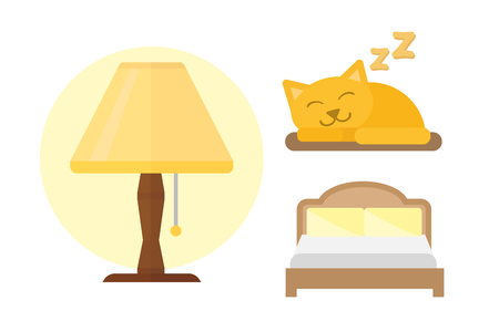 Sleep icons lamp bed vector illustration set collection nap icon relax bedtime set sleeping cat.のイラスト素材