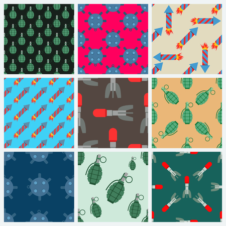 Bomb and rockets vector set seamless pattern backgroundのイラスト素材