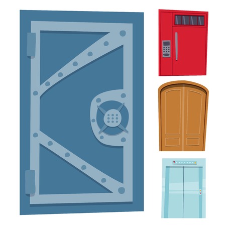 Color door front to house and building flat design style isolated vector illustration modern new decoration open elegant room lock.のイラスト素材