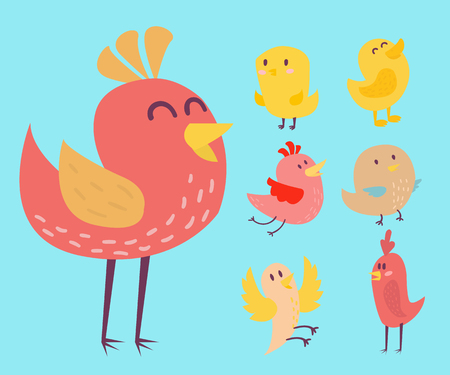Cute birds vector set illustration cartoon colorfulのイラスト素材