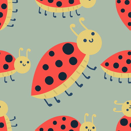 Cute ladybug cartoon red insect nature bug isolated beetle hand drawn vector illustration.のイラスト素材