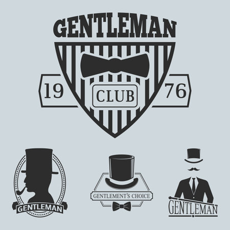 Vintage style design hipster gentleman vector illustration badge black silhouette element.のイラスト素材