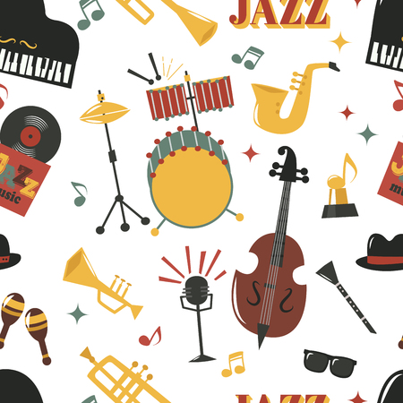 Fashion jazz band music party musical instrument design vector seamless patternのイラスト素材