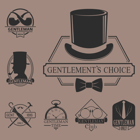 Vintage style design hipster gentleman vector illustration badge black silhouette element.のイラスト素材