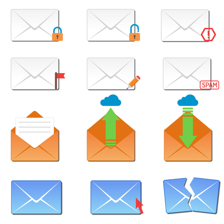 Email envelope cover icons communication and office correspondence blank cover address design paper empty card business writing message vector illustration.のイラスト素材