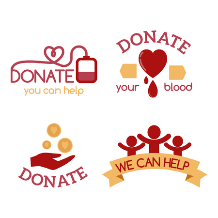 Volunteer red icons charity donation vector set humanitarian awareness hand hope aid support symbols.のイラスト素材