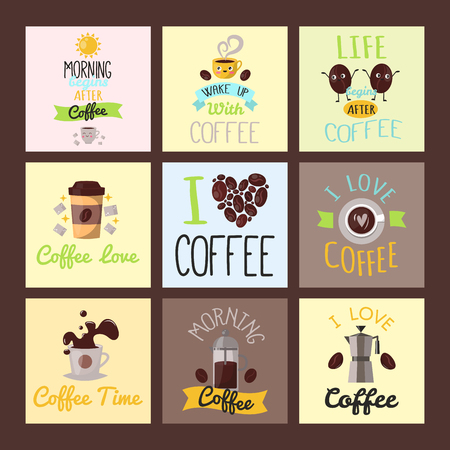Coffee badge food cards hand drawn calligraphic lettering restaurant sticker vector illustration.のイラスト素材