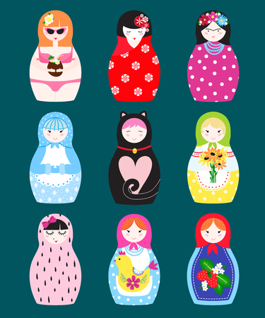 Traditional russian matryoshka toy nesting doll vector illustration.のイラスト素材