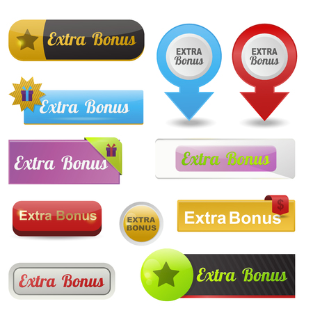 Colorful website extra bonus buttons design vector illustration glossy graphic label template banner.のイラスト素材