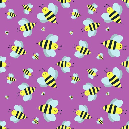 Cartoon sweet yellow bee summer worker bug hand drawn seamless pattern honey nature nector.のイラスト素材