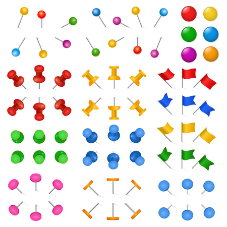 3d office stationery buttons holder drawing-pin thumbtack vector supply paper or board pinsのイラスト素材