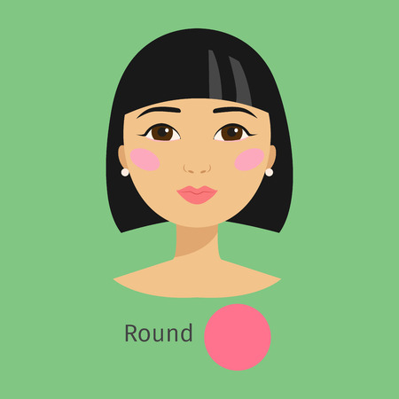 Woman face type round vector illustration character shape girl makeup beautiful femaleのイラスト素材
