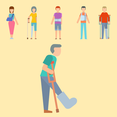 Trauma accident fracture human body safety vector people silhouette cartoon flat style illustration.のイラスト素材