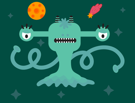 Funny cartoon monster cute alien character creature happy illustration devil colorful animal vector.