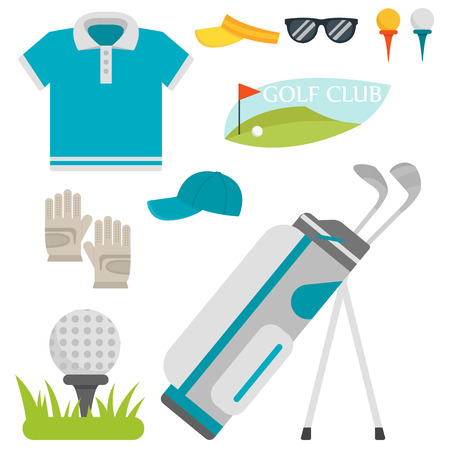 Vector set of stylized golf icons hobby equipment collection cart golfer player sport symbolsのイラスト素材