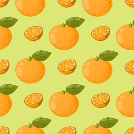 Ripe orange products fruits seamless pattern citrus slices sweet food realistic organic vector illustration.のイラスト素材