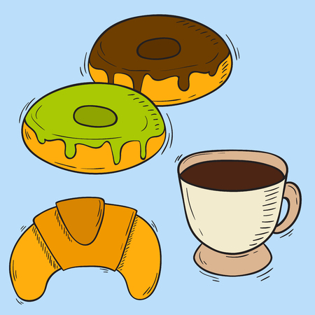 Vector icons sweet fast food hand drawn restaurant breakfast cake design kitchen unhealthy dessertのイラスト素材