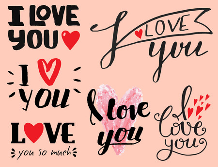 Vector I love You text overlays hand drawn lettering collection inspirational lover quote illustration.のイラスト素材