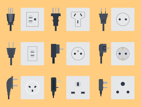Electric outlet vector illustration energy socket electrical outlets plugs european appliance interior icon.のイラスト素材