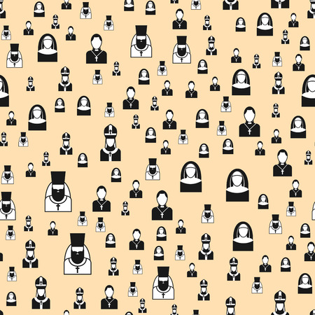 A Christianity religion flat seamless pattern vector illustration of traditional holy religious black silhouette praying people.のイラスト素材