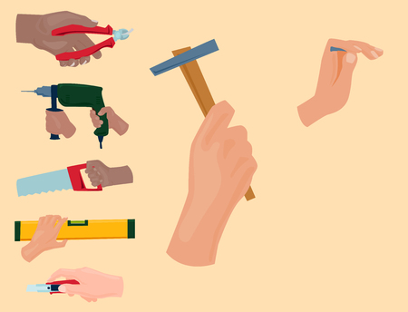 Hands with construction tools vector cartoon style House renovation handyman illustrationのイラスト素材