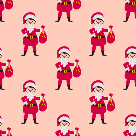 Cute santa kids wearing Christmas costumes vector characters little people seamless pattern cheerful children holidays illustrationのイラスト素材