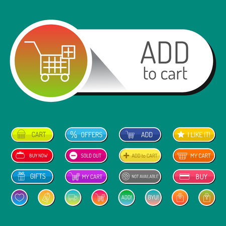 Colorful website online shop web buttons design vector illustration glossy graphic label internet confirm templateのイラスト素材