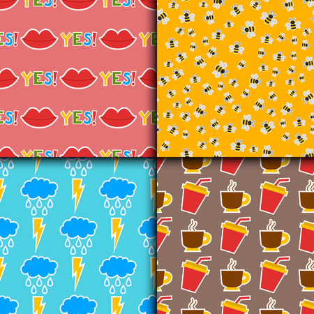 Hipster patches elements seamless pattern hand drawn vector cute fashionable stickers pop art sketch pins.のイラスト素材