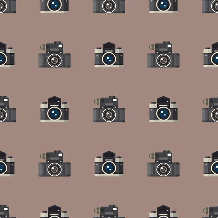 Camera photo optic lenses seamless pattern objective retro photography equipment professional look vector illustrationのイラスト素材