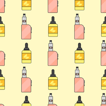 Vape device vector seamless pattern cigarette vaporizer vapor juice bottle flavor illustration battery coil.のイラスト素材