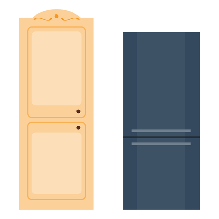 Refrigerator organic food kitchenware household utensil fridge appliance freezer vector illustration.のイラスト素材