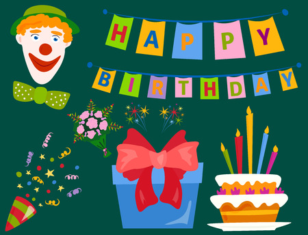 Party icons celebration happy birthday surprise decoration cocktail event anniversary vector.のイラスト素材