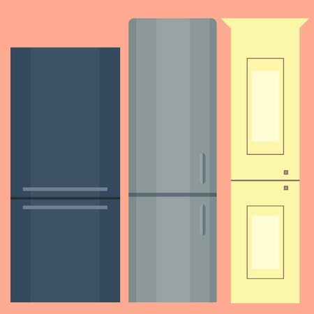 Refrigerator organic food kitchenware household utensil fridge appliance freezer vector illustration.のイラスト素材