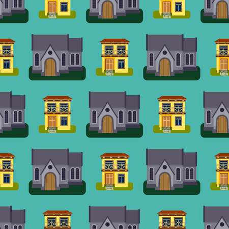 Historical city modern world seamless pattern distinctive house building front face facade vector illustrationのイラスト素材