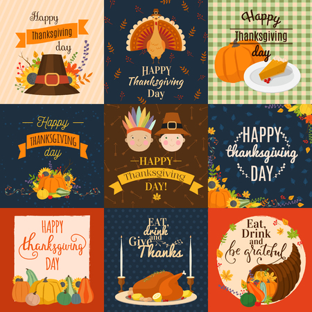 Vector Happy Thanksgiving decoration lettering invintation card design harvest november family celebrate background illustrationのイラスト素材