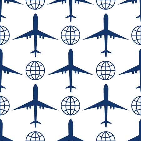 Vector airplane illustration plane top view passenger trip and aircraft transportation travel way to vacation sky design journey international seamless pattern. Commercial tour speed aviation.のイラスト素材