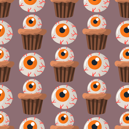 Halloween party colorful sweets cupcakes seamless pattern cookies cake candies vector illustration.のイラスト素材