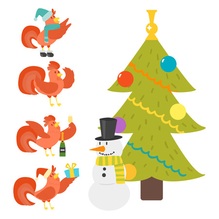 Cute cartoon rooster vector illustration chicken farm christmas animal agriculture domestic characterのイラスト素材