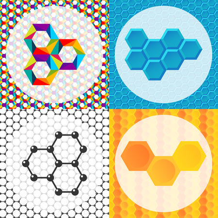 Vector linear hexagon brochure cards design honeycombs abstract banners geometric modern business technologies.のイラスト素材