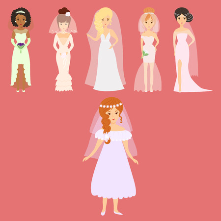 Group of wedding brides characters vector illustration.のイラスト素材